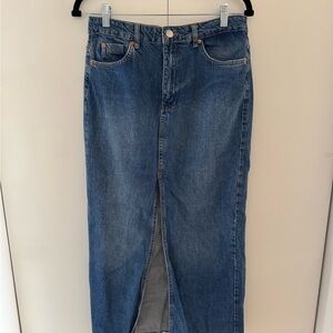 Stradivarius Blue Denim Midi Skirt